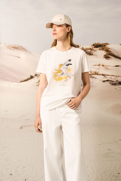 T-shirt bawełniany damski z elastanem z kolekcji Medicine x Słowiński Park Narodowy kolor beżowy