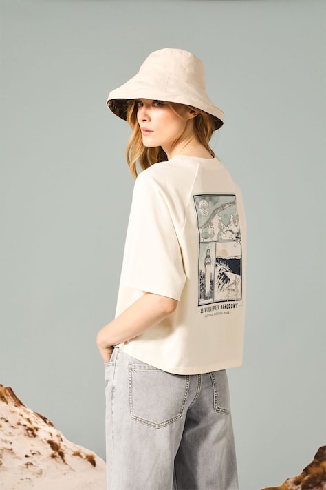 T-shirt bawełniany damski z kolekcji Medicine x Słowiński Park Narodowy kolor beżowy