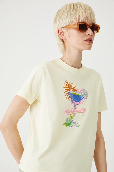 T-shirt bawełniany damski z efektem sprania kolor żółty