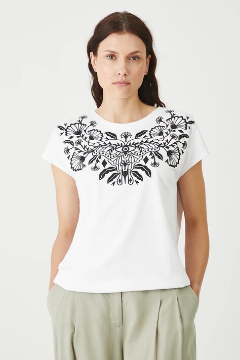 T-shirt bawełniany damski z ozdobną aplikacją kolor biały