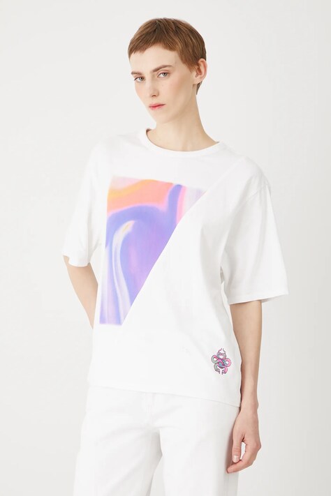 T-shirt bawełniany damski z nadrukami kolor biały
