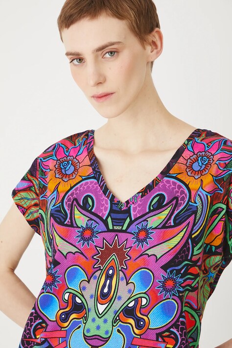 T-shirt bawełniany damski wzorzysty kolor multicolor RS25.TSDC03