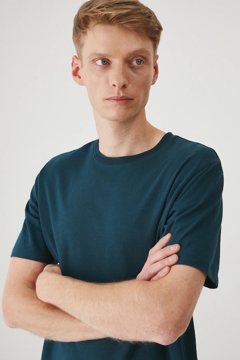 T-shirt bawełniany męski z elastanem gładki kolor zielony