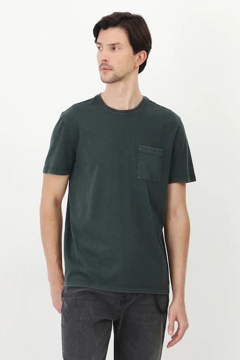 T-shirt bawełniany męski z efektem sprania kolor zielony