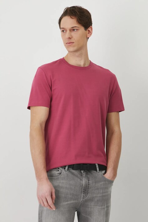 T-shirt bawełniany męski z elastanem gładki kolor różowy