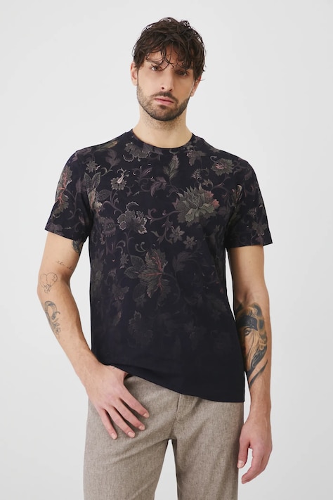 T-shirt bawełniany męski z elastanem wzorzysty kolor czarny