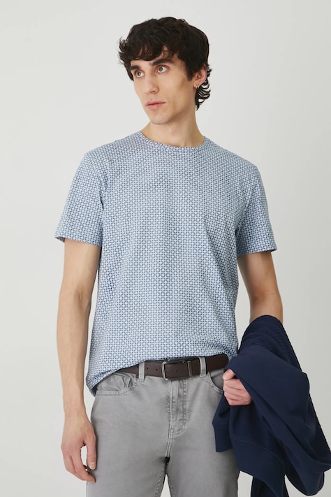 T-shirt bawełniany męski z dzianiny strukturalnej z elastanem kolor niebieski