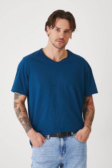 T-shirt bawełniany męski gładki kolor niebieski