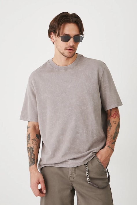 T-shirt bawełniany męski z efektem sprania kolor szary