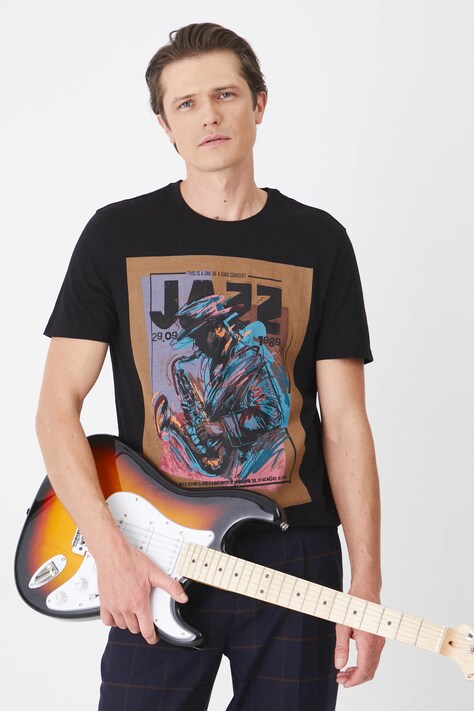 T-shirt bawełniany męski z nadrukiem kolor czarny