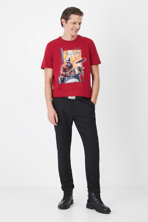 T-shirt bawełniany męski z nadrukiem kolor czerwony