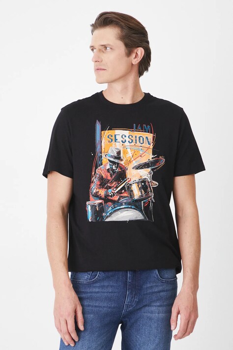 T-shirt bawełniany męski z nadrukiem kolor czarny