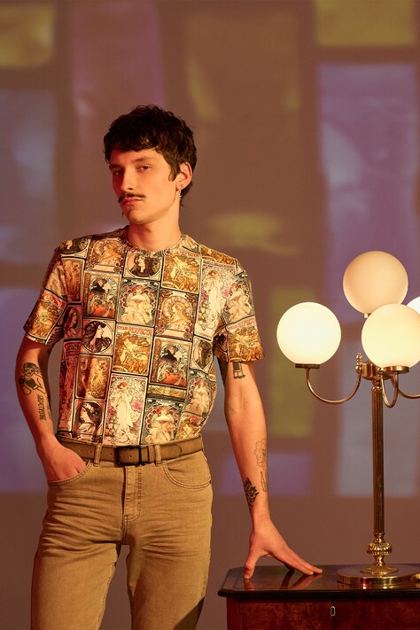 T-shirt bawełniany męski z kolekcji Eviva L'arte z elastanem kolor multicolor
