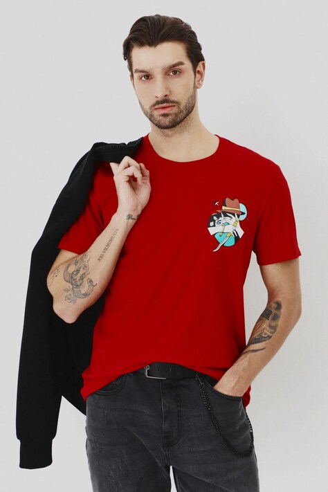 T-shirt bawełniany męski z elastanem by Patryk Hilton kolor czerwony