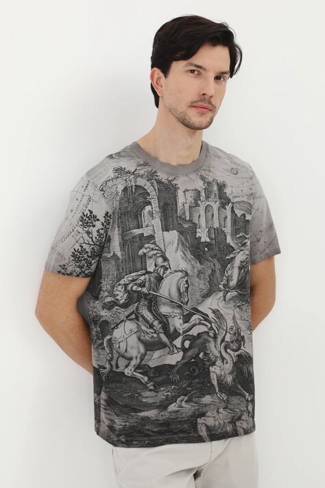 T-shirt bawełniany męski wzorzysty kolor szary