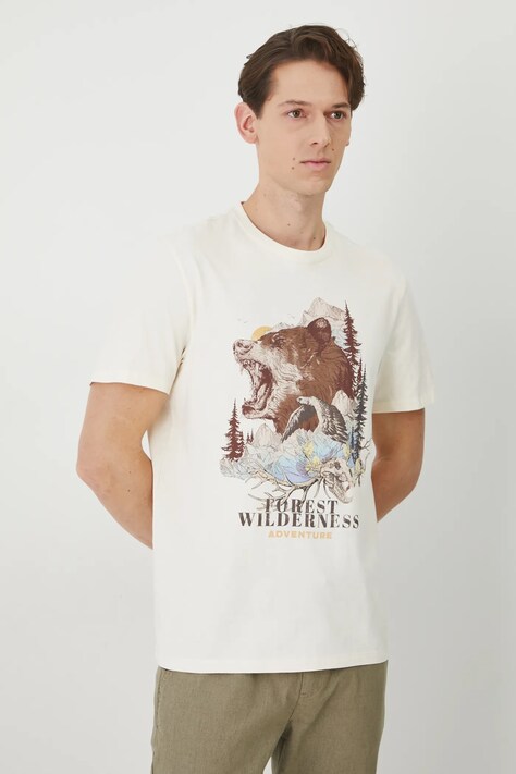 T-shirt bawełniany męski z nadrukiem kolor beżowy