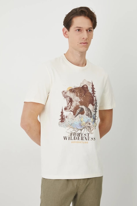 Bavlněné tričko Medicine béžová barva, s potiskem