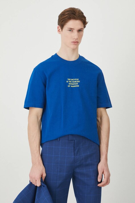 T-shirt bawełniany męski z nadrukiem kolor niebieski