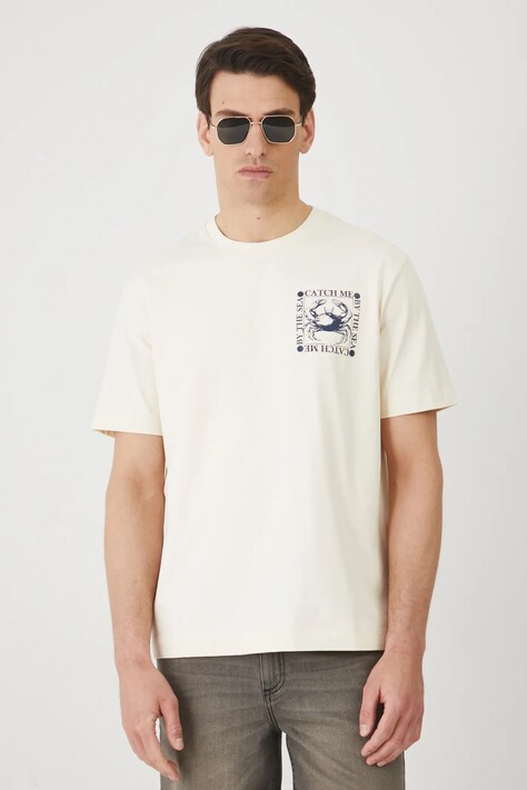 Medicine tricou din bumbac barbati, culoarea bej, cu imprimeu