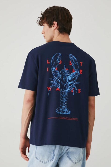 T-shirt męski z nadrukiem kolor granatowy