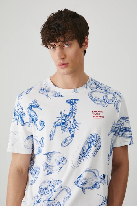 T-shirt bawełniany męski wzorzysty kolor biały
