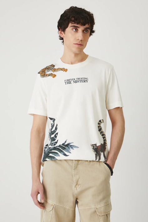 T-shirt bawełniany męski z nadrukiem kolor beżowy