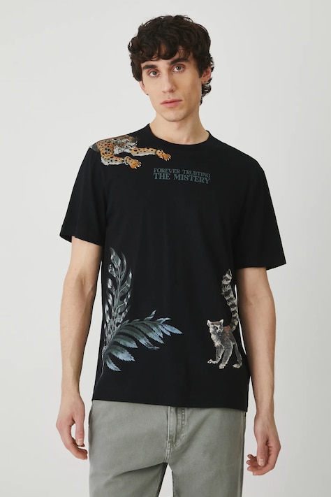 T-shirt bawełniany męski z nadrukiem kolor czarny