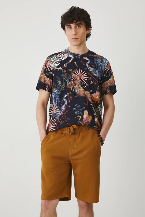 T-shirt bawełniany męski wzorzysty kolor czarny