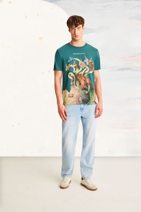 T-shirt bawełniany męski z kolekcji El Gato Chimney x Medicine kolor zielony