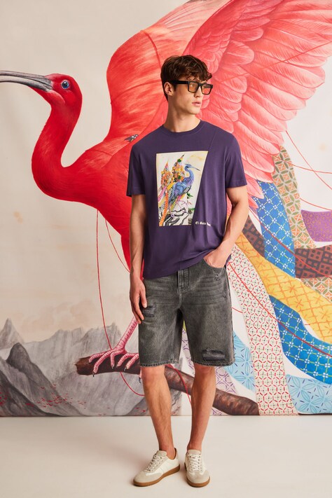 T-shirt bawełniany męski z kolekcji El Gato Chimney x Medicine kolor fioletowy