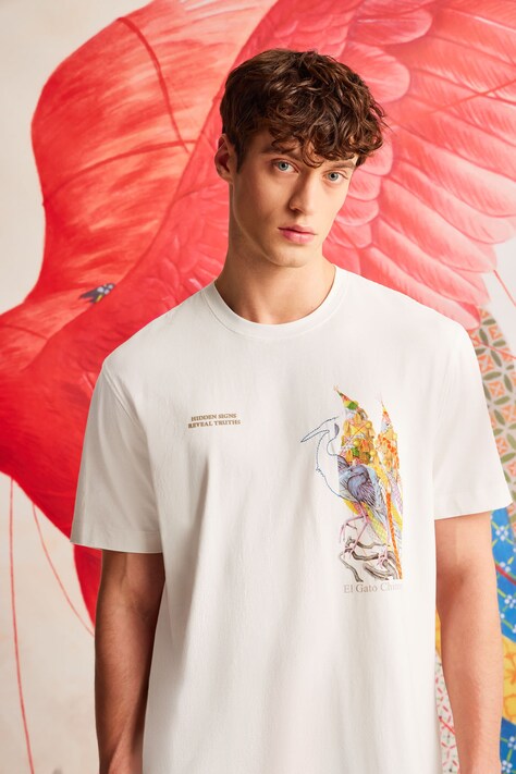 T-shirt bawełniany męski z elastanem z kolekcji El Gato Chimney x Medicine kolor beżowy