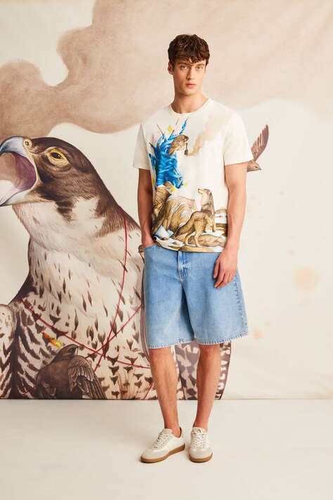 T-shirt bawełniany męski z kolekcji El Gato Chimney x Medicine kolor beżowy