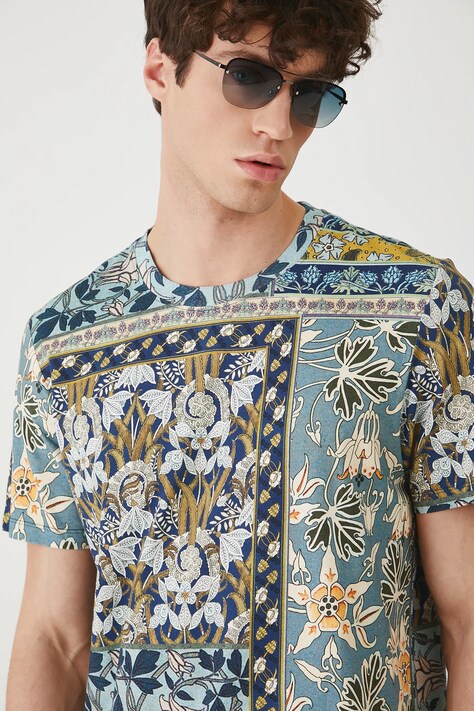 T-shirt bawełniany męski z elastanem wzorzysty kolor multicolor