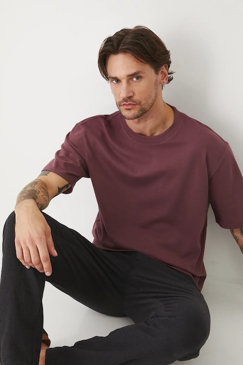 T-shirt bawełniany męski gładki kolor fioletowy