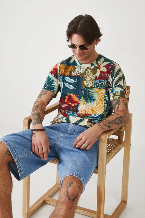 T-shirt bawełniany męski z elastanem wzorzysty kolor multicolor