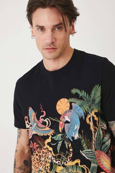 T-shirt bawełniany męski z nadrukiem kolor czarny