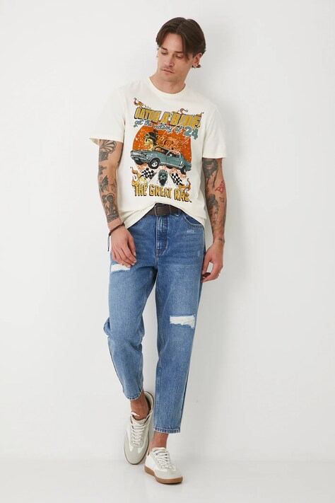 Medicine t-shirt bawełniany męski kolor beżowy z nadrukiem