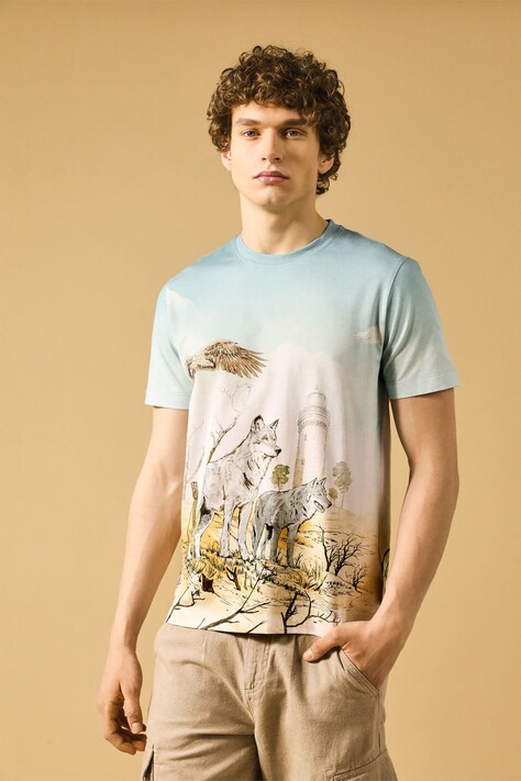 T-shirt bawełniany męski z elastanem z kolekcji Medicine x Słowiński Park Narodowy kolor niebieski
