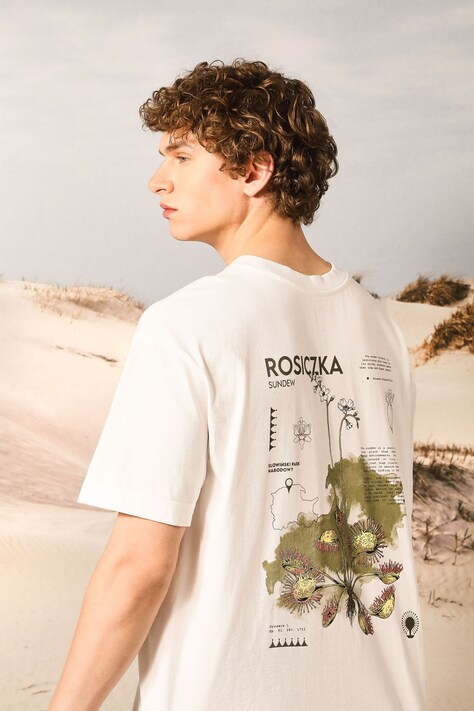 T-shirt bawełniany męski z kolekcji Medicine x Słowiński Park Narodowy kolor biały