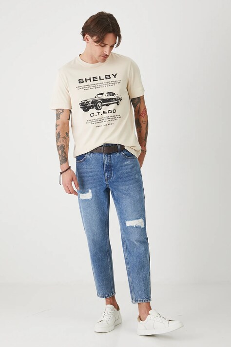 T-shirt bawełniany męski Shelby kolor beżowy