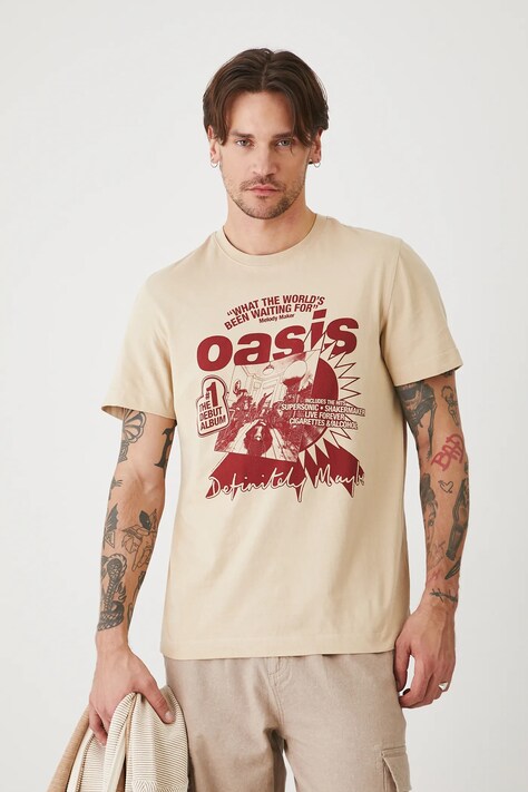 T-shirt bawełniany męski Oasis kolor beżowy
