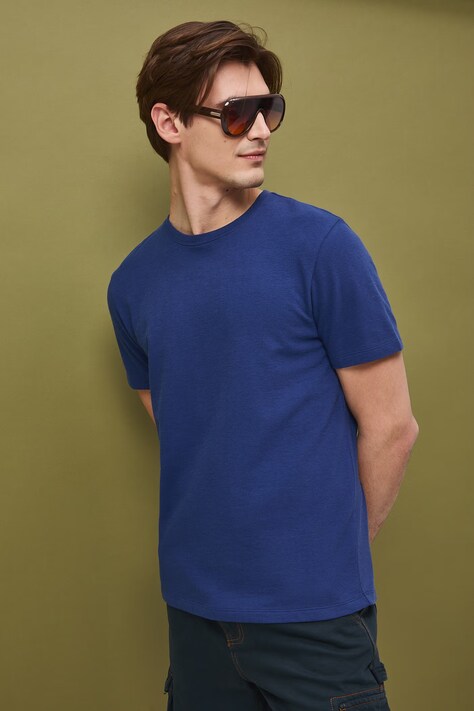 Bavlněné tričko pánské se strukturou modrá barva