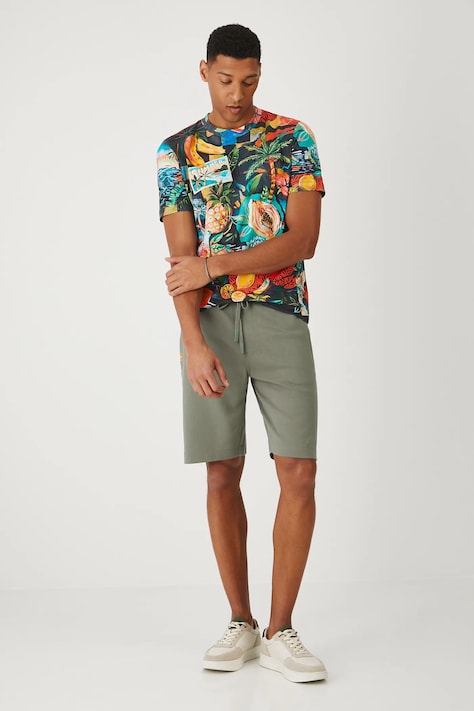 T-shirt bawełniany męski z elastanem wzorzysty kolor multicolor