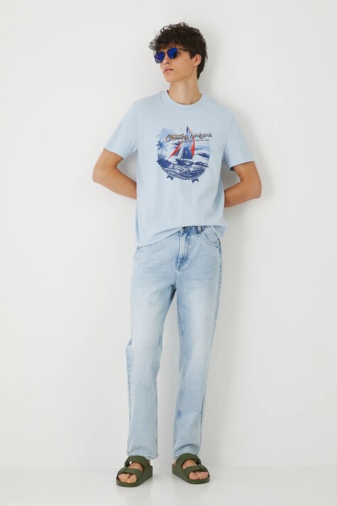 T-shirt bawełniany męski z nadrukiem kolor niebieski