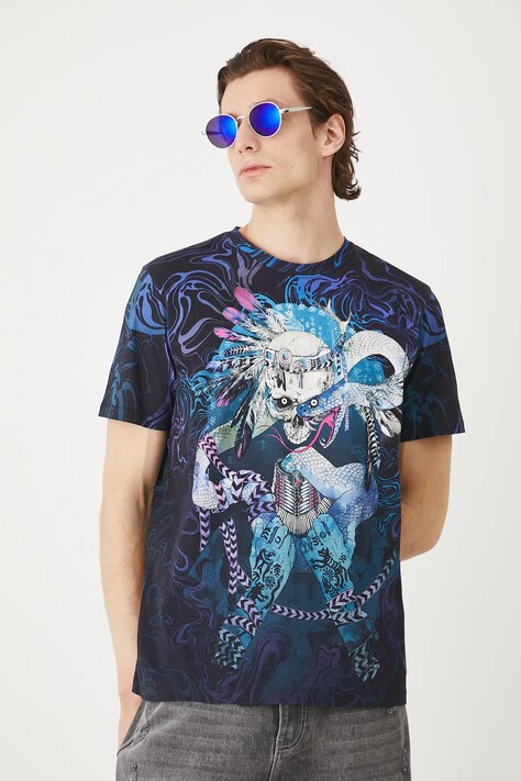T-shirt bawełniany męski wzorzysty kolor czarny