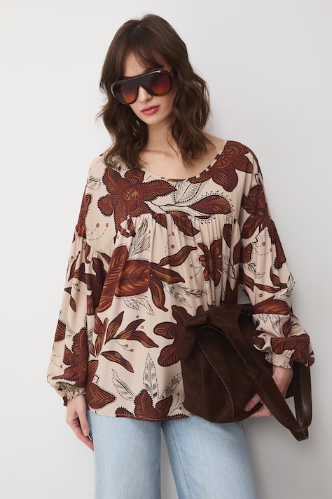 Medicine bluzka damska z wiskozy beżowa w kwiaty
