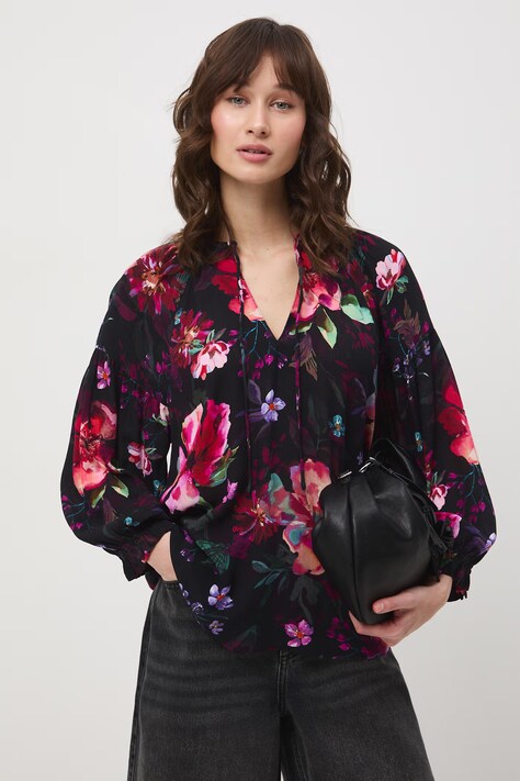 Medicine bluzka damska z wiskozy czarna w kwiaty