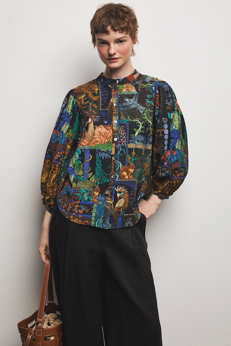 bluzka koszulowa damska z wiskozy z kolekcji Ilona Tambor x Medicine czarna RS26-BDD651