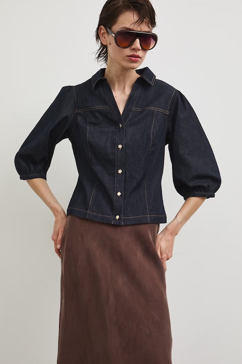 Bluzka koszulowa damska jeansowa granatowa RS26-BDD803