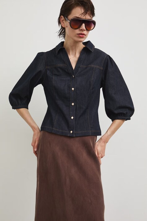 Bluzka koszulowa damska jeansowa granatowa RS26-BDD803